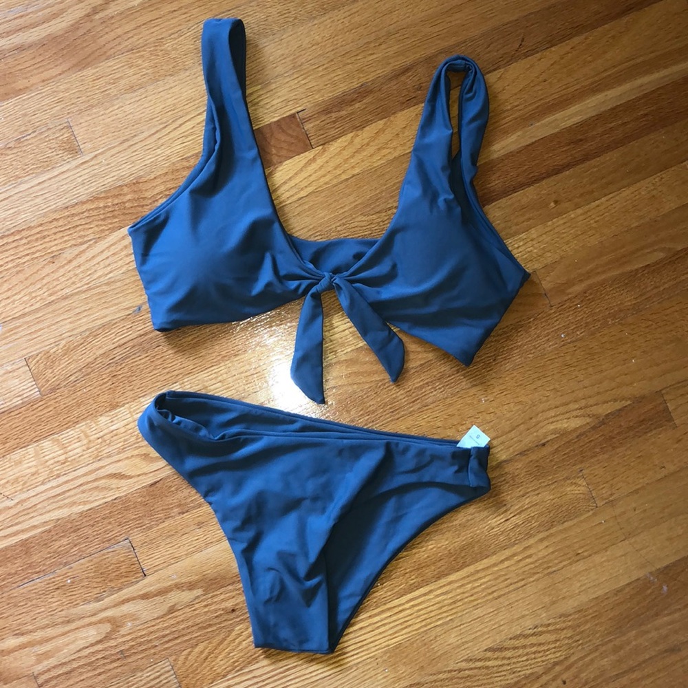 Super cute stone grey/blue bikini set